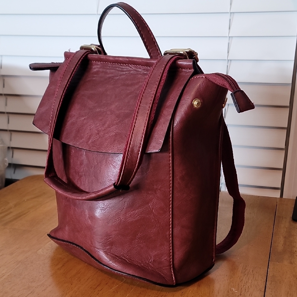 Burgundy Convertible Backpack - Picture 4 of 10